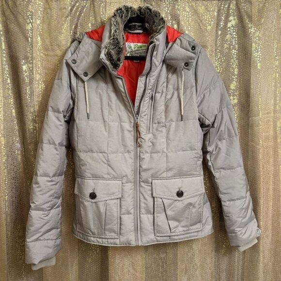 Eddie Bauer Womens Yukon Classic Taupe Orange Down Puffer Jacket Large - Picture 1 of 9